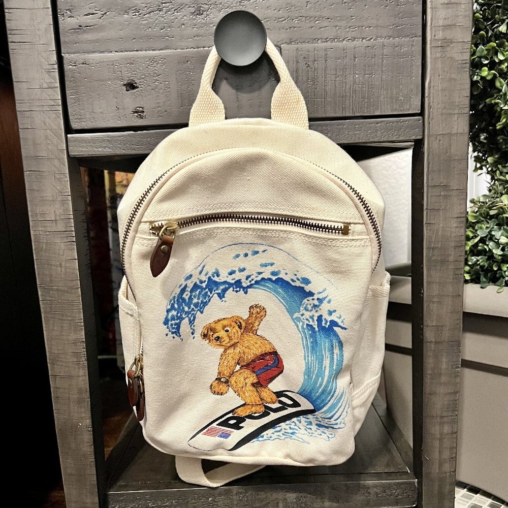 Ralph Lauren Polo Bear Canvas Backpack - White  Rare